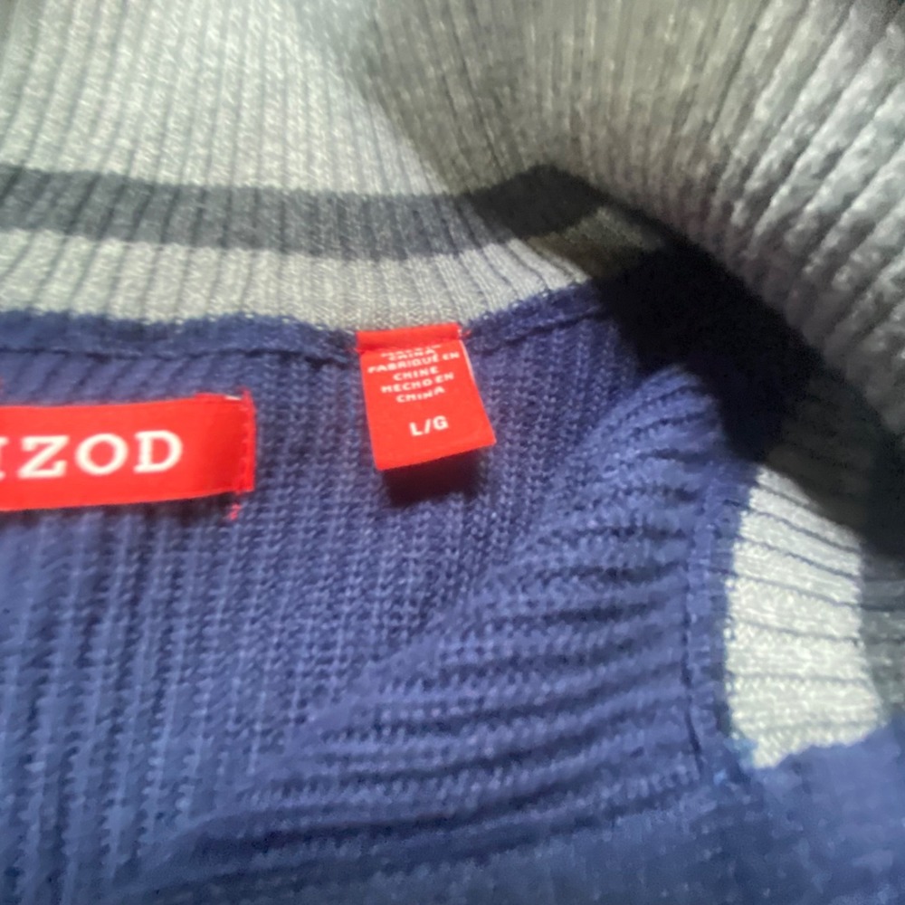 Izod Men's Blue Rib Knit Quarter Zip Sweater Size Large Cotton Blend Pullover - Picture 2 of 5